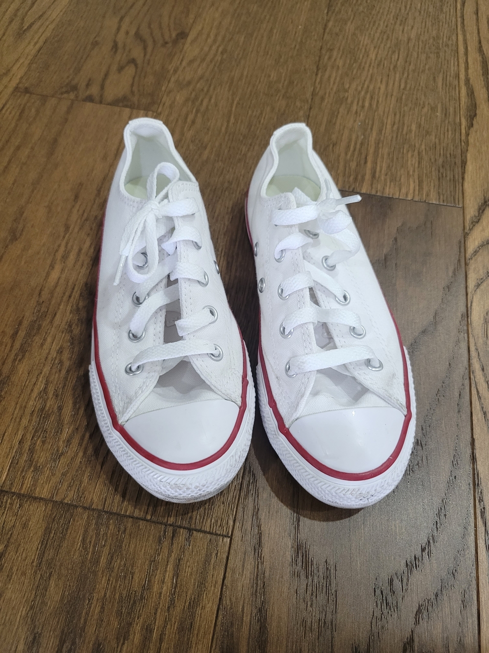 Converse Kids White Canvas Sneakers with Red Stripe